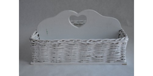 Country White Wicker Basket for Utensil Flatware Paper Plate Napkin 